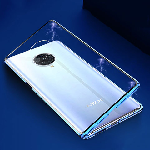 Coque Rebord Bumper Luxe Aluminum Metal Miroir 360 Degres Housse Etui Aimant M04 pour Vivo Nex 3S Bleu