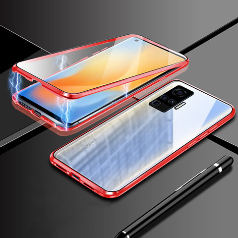 Coque Rebord Bumper Luxe Aluminum Metal Miroir 360 Degres Housse Etui Aimant M04 pour Vivo X50 Pro 5G Rouge