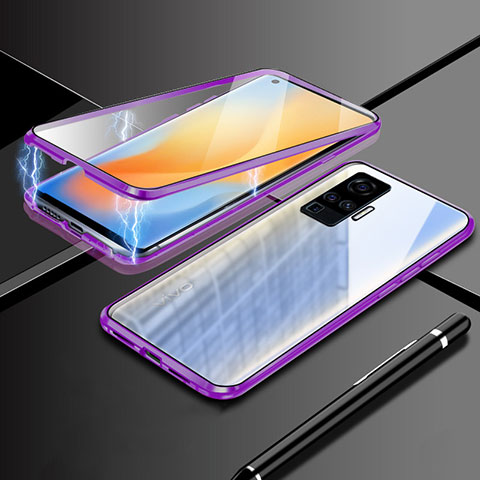 Coque Rebord Bumper Luxe Aluminum Metal Miroir 360 Degres Housse Etui Aimant M04 pour Vivo X50 Pro 5G Violet