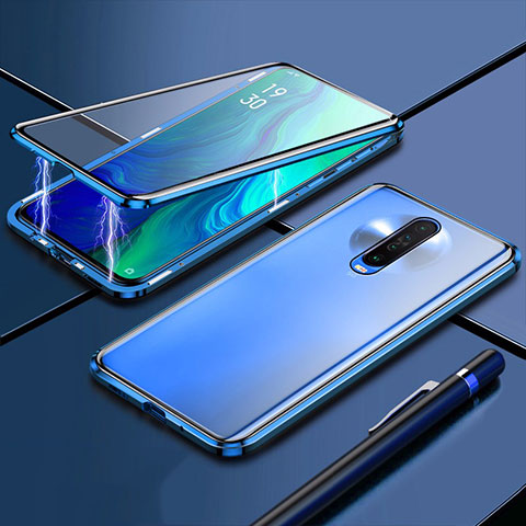 Coque Rebord Bumper Luxe Aluminum Metal Miroir 360 Degres Housse Etui Aimant M04 pour Xiaomi Poco X2 Bleu