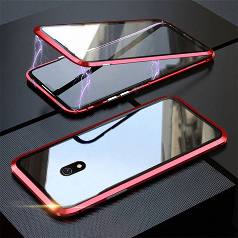 Coque Rebord Bumper Luxe Aluminum Metal Miroir 360 Degres Housse Etui Aimant M04 pour Xiaomi Redmi 8A Rouge