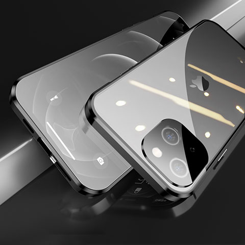 Coque Rebord Bumper Luxe Aluminum Metal Miroir 360 Degres Housse Etui Aimant M05 pour Apple iPhone 13 Mini Noir
