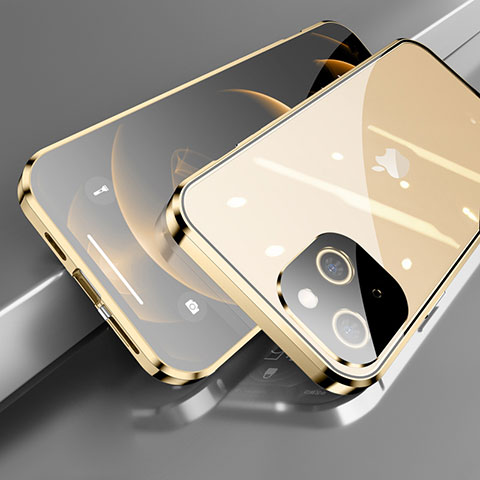 Coque Rebord Bumper Luxe Aluminum Metal Miroir 360 Degres Housse Etui Aimant M05 pour Apple iPhone 14 Plus Or