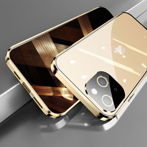 Coque Rebord Bumper Luxe Aluminum Metal Miroir 360 Degres Housse Etui Aimant M05 pour Apple iPhone 15 Or