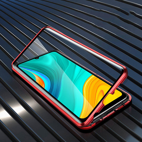 Coque Rebord Bumper Luxe Aluminum Metal Miroir 360 Degres Housse Etui Aimant M05 pour Huawei Enjoy 10e Rouge