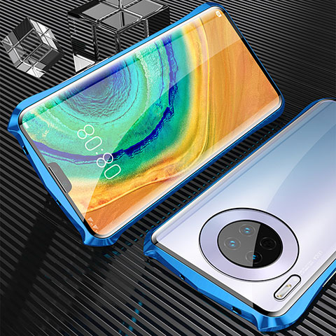 Coque Rebord Bumper Luxe Aluminum Metal Miroir 360 Degres Housse Etui Aimant M05 pour Huawei Mate 30 5G Bleu