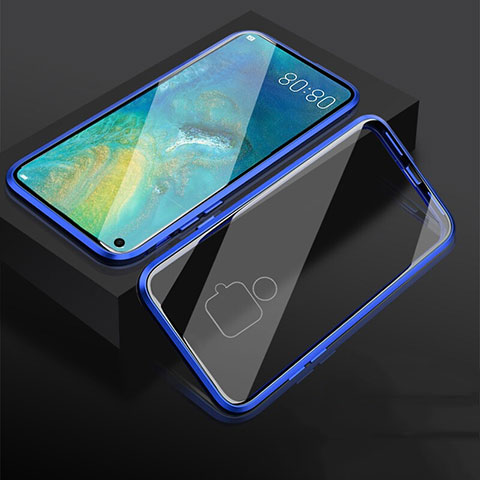 Coque Rebord Bumper Luxe Aluminum Metal Miroir 360 Degres Housse Etui Aimant M05 pour Huawei Mate 30 Lite Bleu