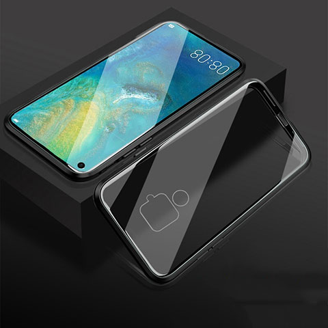 Coque Rebord Bumper Luxe Aluminum Metal Miroir 360 Degres Housse Etui Aimant M05 pour Huawei Nova 5i Pro Noir