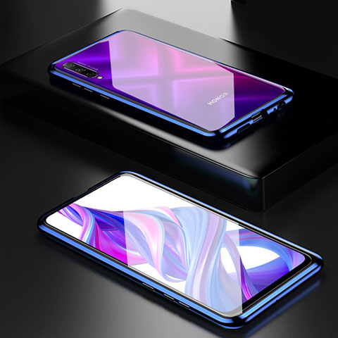 Coque Rebord Bumper Luxe Aluminum Metal Miroir 360 Degres Housse Etui Aimant M05 pour Huawei P Smart Pro (2019) Bleu