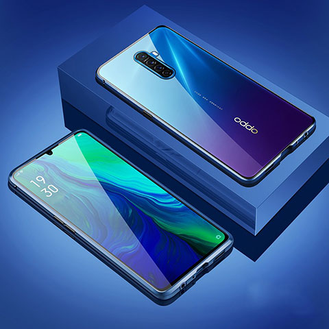 Coque Rebord Bumper Luxe Aluminum Metal Miroir 360 Degres Housse Etui Aimant M05 pour Oppo Reno Ace Bleu