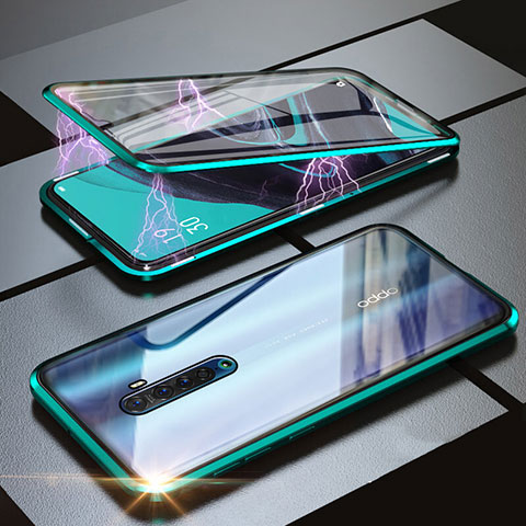 Coque Rebord Bumper Luxe Aluminum Metal Miroir 360 Degres Housse Etui Aimant M05 pour Oppo Reno2 Vert