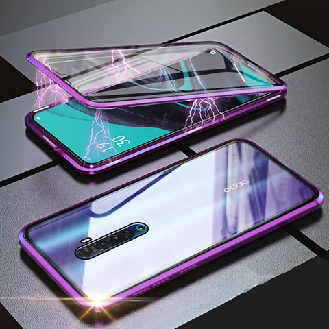 Coque Rebord Bumper Luxe Aluminum Metal Miroir 360 Degres Housse Etui Aimant M05 pour Oppo Reno2 Violet