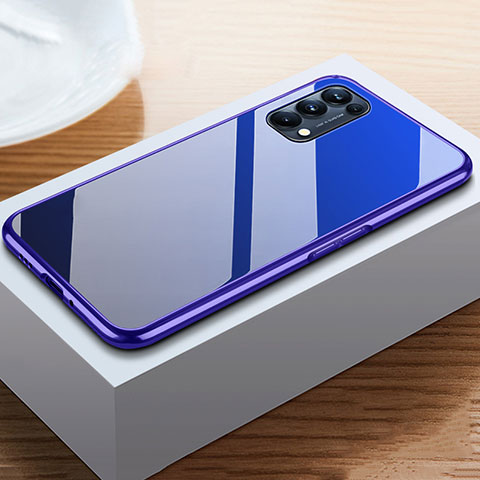 Coque Rebord Bumper Luxe Aluminum Metal Miroir 360 Degres Housse Etui Aimant M05 pour Oppo Reno5 5G Bleu