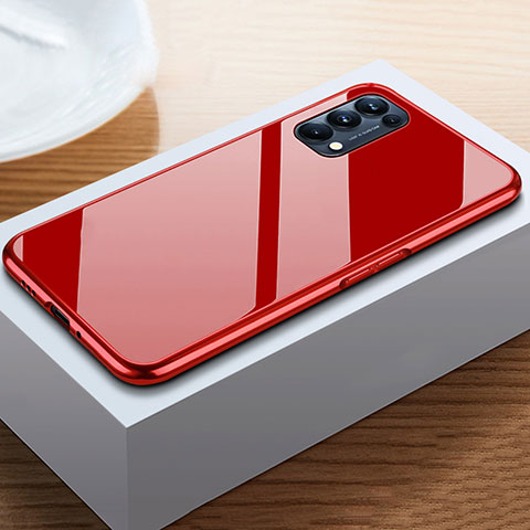 Coque Rebord Bumper Luxe Aluminum Metal Miroir 360 Degres Housse Etui Aimant M05 pour Oppo Reno5 5G Rouge