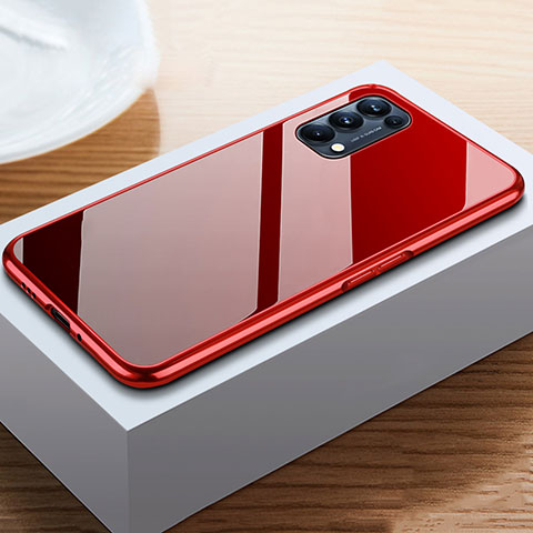 Coque Rebord Bumper Luxe Aluminum Metal Miroir 360 Degres Housse Etui Aimant M05 pour Oppo Reno5 5G Rouge et Noir