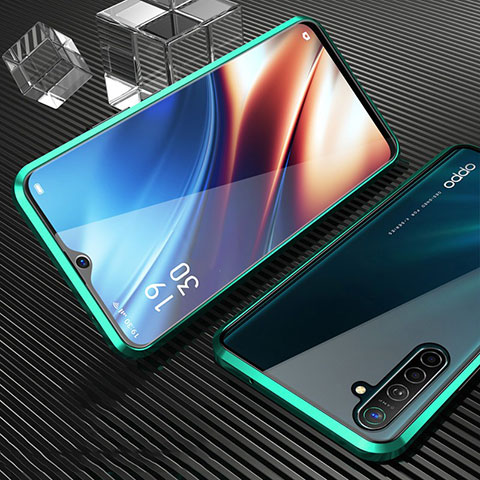 Coque Rebord Bumper Luxe Aluminum Metal Miroir 360 Degres Housse Etui Aimant M05 pour Realme X2 Vert