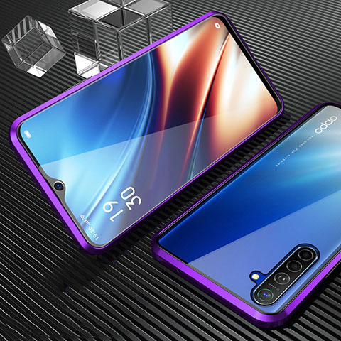 Coque Rebord Bumper Luxe Aluminum Metal Miroir 360 Degres Housse Etui Aimant M05 pour Realme X2 Violet