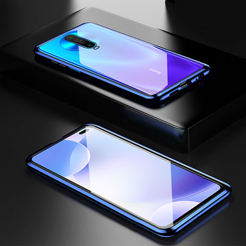 Coque Rebord Bumper Luxe Aluminum Metal Miroir 360 Degres Housse Etui Aimant M05 pour Xiaomi Poco X2 Bleu