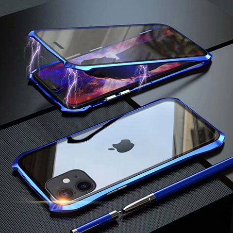 Coque Rebord Bumper Luxe Aluminum Metal Miroir 360 Degres Housse Etui Aimant M06 pour Apple iPhone 11 Bleu