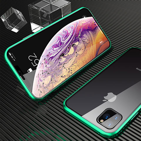 Coque Rebord Bumper Luxe Aluminum Metal Miroir 360 Degres Housse Etui Aimant M06 pour Apple iPhone 11 Pro Vert