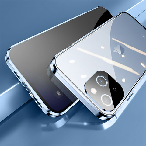 Coque Rebord Bumper Luxe Aluminum Metal Miroir 360 Degres Housse Etui Aimant M06 pour Apple iPhone 15 Bleu