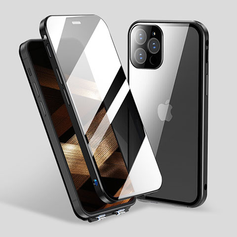 Coque Rebord Bumper Luxe Aluminum Metal Miroir 360 Degres Housse Etui Aimant M06 pour Apple iPhone 15 Pro Max Noir