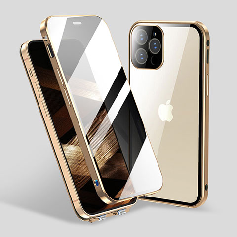 Coque Rebord Bumper Luxe Aluminum Metal Miroir 360 Degres Housse Etui Aimant M06 pour Apple iPhone 15 Pro Max Or