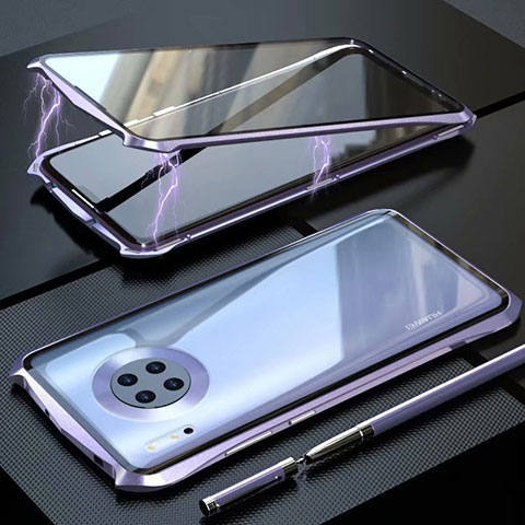 Coque Rebord Bumper Luxe Aluminum Metal Miroir 360 Degres Housse Etui Aimant M06 pour Huawei Mate 30 Pro 5G Violet