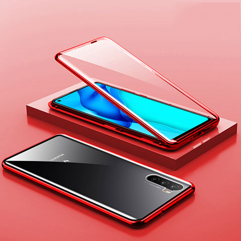 Coque Rebord Bumper Luxe Aluminum Metal Miroir 360 Degres Housse Etui Aimant M06 pour Huawei Mate 40 Lite 5G Rouge