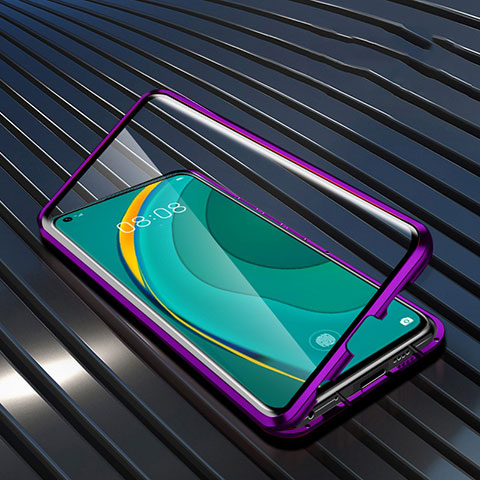 Coque Rebord Bumper Luxe Aluminum Metal Miroir 360 Degres Housse Etui Aimant M06 pour Huawei Nova 7 5G Violet