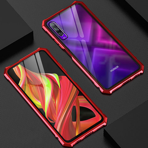 Coque Rebord Bumper Luxe Aluminum Metal Miroir 360 Degres Housse Etui Aimant M06 pour Huawei P Smart Pro (2019) Rouge