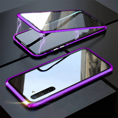 Coque Rebord Bumper Luxe Aluminum Metal Miroir 360 Degres Housse Etui Aimant M06 pour Oppo K5 Violet