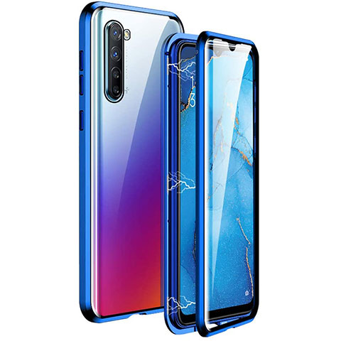 Coque Rebord Bumper Luxe Aluminum Metal Miroir 360 Degres Housse Etui Aimant M06 pour Oppo K7 5G Bleu