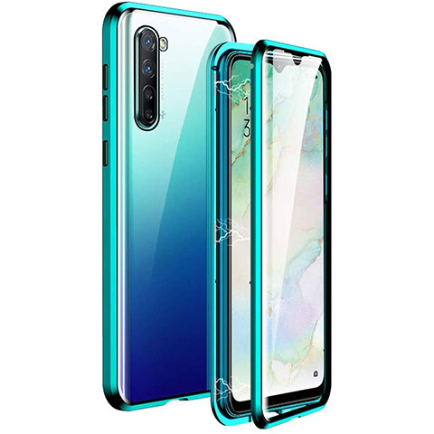 Coque Rebord Bumper Luxe Aluminum Metal Miroir 360 Degres Housse Etui Aimant M06 pour Oppo Reno3 Vert