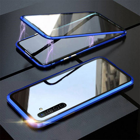 Coque Rebord Bumper Luxe Aluminum Metal Miroir 360 Degres Housse Etui Aimant M06 pour Realme X2 Bleu