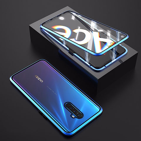 Coque Rebord Bumper Luxe Aluminum Metal Miroir 360 Degres Housse Etui Aimant M06 pour Realme X2 Pro Bleu