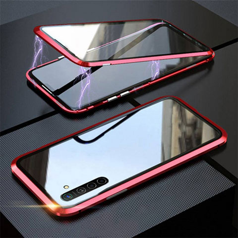 Coque Rebord Bumper Luxe Aluminum Metal Miroir 360 Degres Housse Etui Aimant M06 pour Realme X2 Rouge