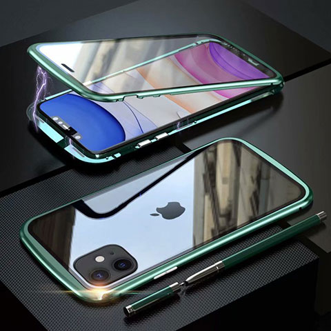 Coque Rebord Bumper Luxe Aluminum Metal Miroir 360 Degres Housse Etui Aimant M07 pour Apple iPhone 11 Vert