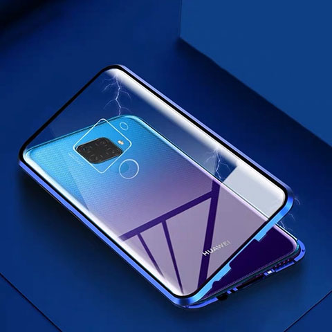 Coque Rebord Bumper Luxe Aluminum Metal Miroir 360 Degres Housse Etui Aimant M07 pour Huawei Mate 30 Lite Bleu