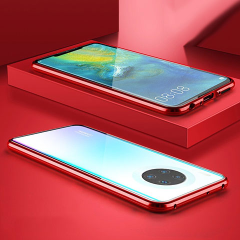 Coque Rebord Bumper Luxe Aluminum Metal Miroir 360 Degres Housse Etui Aimant M07 pour Huawei Mate 30 Rouge