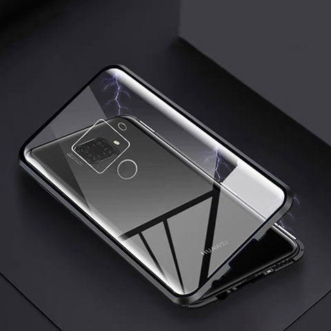 Coque Rebord Bumper Luxe Aluminum Metal Miroir 360 Degres Housse Etui Aimant M07 pour Huawei Nova 5i Pro Noir