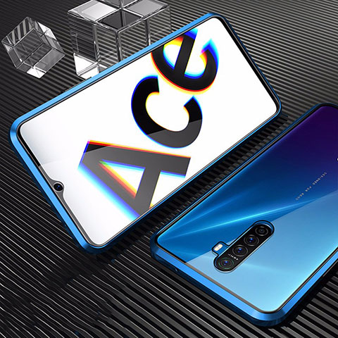 Coque Rebord Bumper Luxe Aluminum Metal Miroir 360 Degres Housse Etui Aimant M07 pour Realme X2 Pro Bleu