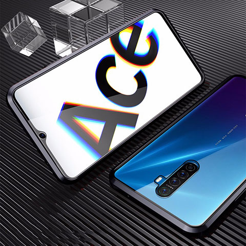 Coque Rebord Bumper Luxe Aluminum Metal Miroir 360 Degres Housse Etui Aimant M07 pour Realme X2 Pro Noir