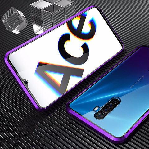 Coque Rebord Bumper Luxe Aluminum Metal Miroir 360 Degres Housse Etui Aimant M07 pour Realme X2 Pro Violet