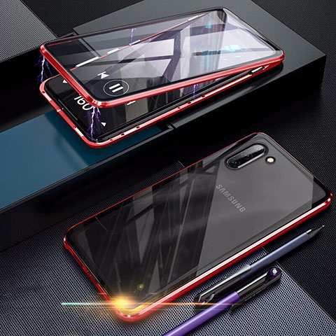 Coque Rebord Bumper Luxe Aluminum Metal Miroir 360 Degres Housse Etui Aimant M07 pour Samsung Galaxy Note 10 5G Rouge