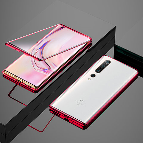 Coque Rebord Bumper Luxe Aluminum Metal Miroir 360 Degres Housse Etui Aimant M07 pour Xiaomi Mi 10 Pro Rouge