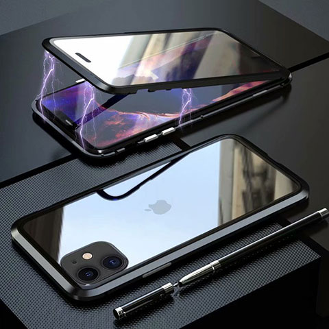 Coque Rebord Bumper Luxe Aluminum Metal Miroir 360 Degres Housse Etui Aimant M08 pour Apple iPhone 11 Noir