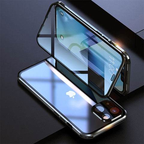 Coque Rebord Bumper Luxe Aluminum Metal Miroir 360 Degres Housse Etui Aimant M08 pour Apple iPhone 13 Noir
