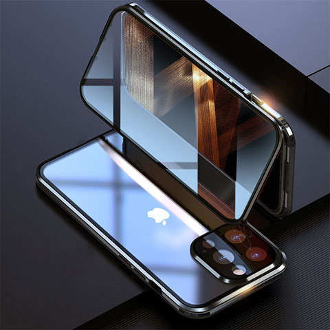 Coque Rebord Bumper Luxe Aluminum Metal Miroir 360 Degres Housse Etui Aimant M08 pour Apple iPhone 14 Pro Noir