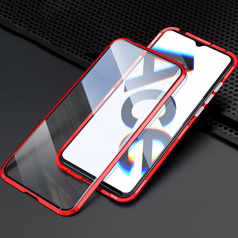 Coque Rebord Bumper Luxe Aluminum Metal Miroir 360 Degres Housse Etui Aimant M08 pour Oppo Reno Ace Rouge